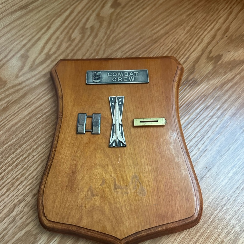 Vintage Wooden Plaque with Military Pins